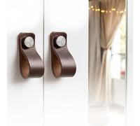 LA CHUECA POLO Tirador Armario Marron oscuro Cajon Vintage Minimalista Cuero Argentino (6PCS) Pomo Piel Puerta Armario Ropero (Medium, Chocolate Brown)