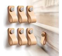 LA CHUECA POLO Tirador Cajon Cuero Mueble Vintage Minimalista Argentino (6PCS) Pomo Piel Beige Puerta Armario Ropero (Medium, Natural)