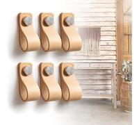 LA CHUECA POLO Tirador Cuero Beige Cajon Vintage Minimalista Cuero Argentino (6PCS) Pomo Piel Puerta Armario Ropero (Small, Natural)
