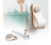 LA CHUECA POLO Tirador Cuero Blanco Cajon Vintage Minimalista (6PCS) Pomo Piel Puerta Armario Cocina Ropero (Medium, Rustic White)
