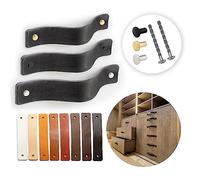 LA CHUECA POLO Tirador de Cuero Armario Manija Cajon Piel Original Ajustable para mueble Vintage (6Pcs) (Medium, Black)