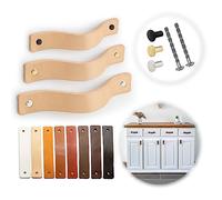 LA CHUECA POLO Tirador de Cuero Armario Manija Cajon Piel Original Ajustable para mueble Vintage (6Pcs) (Medium, Natural)