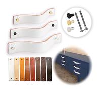 LA CHUECA POLO Tirador de Cuero Armario Manija Cajon Piel Original Ajustable para mueble Vintage (6Pcs) (Large, Rustic White)