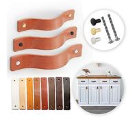 LA CHUECA POLO Tirador de Cuero Armario Manija Cajon Piel Original Ajustable para mueble Vintage (6Pcs) (Medium, Reddish Brown)