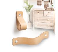 LA CHUECA POLO Tirador de Cuero o Manija de Cajón Puerta Armario - Pomo o Asa de Piel Auténtica100% Cuero Argentino - (2, Natural, Medium)