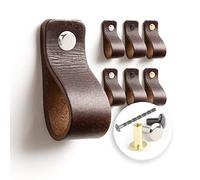 LA CHUECA POLO TIRADOR de CUERO para Mueble Armario o Cajon. 100% Vacuno GENUINO Argentino (6 pcs) - Original (MEDIUM, Chocolate Brown)