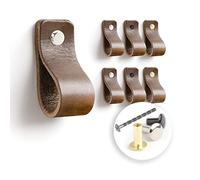 LA CHUECA POLO TIRADOR de CUERO para Mueble Armario o Cajon. 100% Vacuno GENUINO Argentino (6 pcs) - Original (SMALL, Brown)