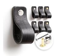 LA CHUECA POLO TIRADOR de CUERO para Mueble Armario o Cajon. 100% Vacuno GENUINO Argentino (6 pcs) - Original (MEDIUM, Black)