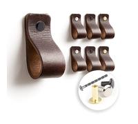 LA CHUECA POLO TIRADOR de CUERO para Mueble Armario o Cajon. 100% Vacuno GENUINO Argentino (6 pcs) - Original (SMALL, Chocolate Brown)
