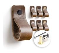 LA CHUECA POLO TIRADOR de CUERO para Mueble Armario o Cajon. 100% Vacuno GENUINO Argentino (6 pcs) - Original (MEDIUM, Brown)