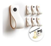 LA CHUECA POLO TIRADOR de CUERO para Mueble Armario o Cajon. 100% Vacuno GENUINO Argentino (6 pcs) - Original (SMALL, Rustic White)