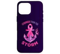 La Cinta Stronger Than The Storm Fight contra el cáncer de Mama Viste de Rosa Carcasa para iPhone 16 Pro MAX