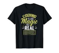 La codificación es como Magia Pero Real Camiseta gráfica económica, Hombre, Negro, L