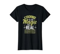 La codificación es como Magia Pero Real Camiseta gráfica económica, Mujer, Negro, L