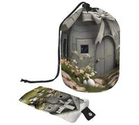 La comodidad se une al estilo | Bolsa de maquillaje grande para mujer con diseño impermeable y portátil, color gris, multicolor, 9.9x6.9in/25.2x17.6cm;6x3.5in/15.2x8.8cm