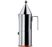 ALESSI La conica 90002/6 Cafetera para Café Exprés de Diseño, Acero Inoxidable y Fondo en Cobre, Plateado, 3 Tazas