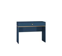 La consola marine en azul y dorado es de parquet y presenta un diseño moderno.