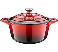 La Cuisine 24 cm Enameled Cast Iron Casserole Dutch Oven Pot - 3.5 Litre - Matte Black Enamel Interior, 2-Tone Red Porcelain Enamel Exterior
