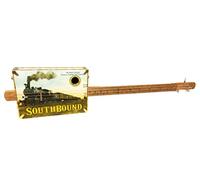 "La de Katy Docas 3-string acoustic-electric Cigar Box Guitar - Con un diseño Vintage de ferrocarril postal.