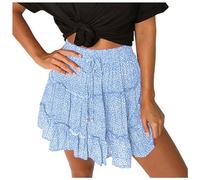 La Decisión Mujer Verano Linda Cintura Alta Falda Volantes Estampado Floral Swing Playa Minifalda Mi Salvaje, azul celeste, M