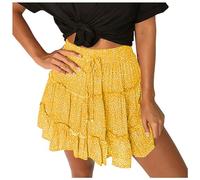 La Decisión Mujer Verano Linda Cintura Alta Falda Volantes Estampado Floral Swing Playa Minifalda Mi Salvaje, amarillo, M