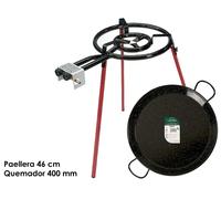 La Dehesa Set Paellera Esmaltada 46 cm con Quemador 400, Metal Negro y Rojo, 12 Raciones, Patas 65 cm (Set de 4)