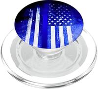 La Delgada línea Azul Bandera Estadounidense apoya a la policía patriótica de Estados Unidos PopSockets PopGrip para MagSafe