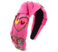 La diadema está adornada con diamantes y aceite goteando, y la diadema está decorada con múltiples formas de amor, color rojo rosa