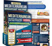 La dieta mediterránea completa para personas mayores, juego de 5 libros de cocina de dieta mediterránea, impresión grande a todo color con recetas versátiles y plan de comidas de 30 días, incluye