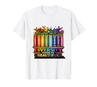La Diversidad Nos Hace Hermosos Libros arcoíris Flores Camiseta