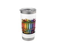 La diversidad nos hace hermosos libros arcoíris flores Vaso térmico de acero inoxidable de doble pared