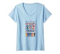 La Diversidad Nos Hace más Fuertes: celebración de Unidad inclusiva Camiseta Cuello V, Mujer, Azul Bebé, M