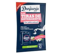 LA DROGUERÍA - Detergente en Tiras para Lavadora (20 lavados). 85% Ingredientes Naturales. 100% libre de plásticos. 100% hidrosolubles. Ropa Limpia cuidando el planeta. Fragancia Floral.