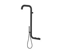 La ducha sined arborea nera se monta directamente en la pared. fabricado en acero inoxidable 316l de alta calidad. ducha con entrada de agua caliente y fría. mezclador doble para cabezal de ducha y te