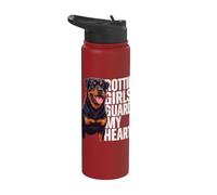 La dueña de la mascota Rottie Girls Guard My Heart Love Rottweiler Stainless Steel Insulated Water Bottle