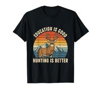 La educación es Buena Cazar es Mejor Buck Deer Hunting Retro Camiseta