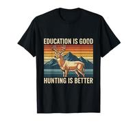La educación es Buena Cazar es Mejor Buck Deer Hunting Retro Camiseta