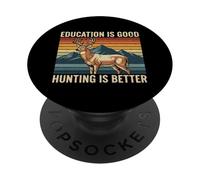 La educación es Buena Cazar es Mejor Buck Deer Hunting Retro PopSockets PopGrip Adhesivo