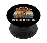 La educación es Buena Cazar es Mejor Buck Deer Hunting Retro PopSockets PopGrip Adhesivo