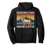 La educación es Buena Cazar es Mejor Buck Deer Hunting Retro Sudadera con Capucha