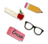 La escuela de pinmart normas lápiz goma de borrar gafas profesor enamel lapel pin set