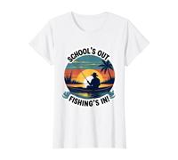 La Escuela está Fuera de la Pesca en Las Vacaciones de Verano Maestro Fisher Angler Camiseta gráfica económica, Mujer, Blanco, S