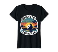 La Escuela está Fuera de la Pesca en Las Vacaciones de Verano Maestro Fisher Angler Camiseta gráfica económica, Mujer, Negro, S