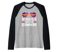 La Escuela está Fuera para Las Gafas de Sol de Verano Palmera Puesta de Sol Vacaciones Camiseta Manga Raglan