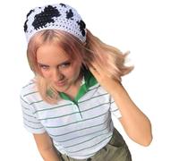 La exquisita diadema de primavera para mujer te mantiene elegante con la diadema con estampado de vaca y es una diadema elástica perfecta para cualquier ocasión, blanco