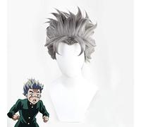 La extraña aventura de JOJO Koichi Hirose Grey Pelucas de cosplay cortas Peluca de pelo sintético resistente al calor para la fiesta de Halloween del carnaval
