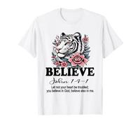La fe Cristiana cree en Cristo Cool White Tiger Camiseta