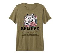 La fe Cristiana cree en Cristo Cool White Tiger Camiseta Premium