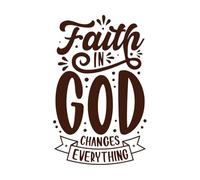 La fe en Dios lo cambia todo, letras dibujadas a mano, caligrafía, diseño aislado Calcomanías de pared de vinilo 50.4x80.9cm No se cae Café