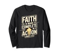 La fe se Completa en acción Santiago 2:22 Cruz de Cristo Manga Larga